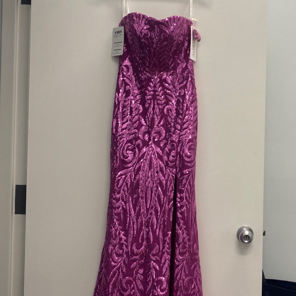 Strapless Fuchsia Sequin Prom Dress